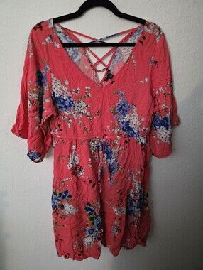 torrid Coral Pink Floral Mini Dress with Strappy Crisscross Back